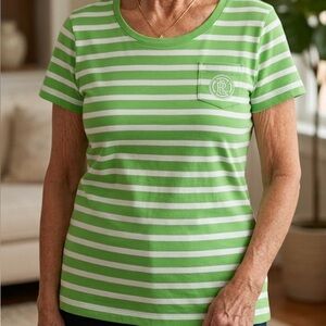 RALPh LAUREN  Green & White Striped Short Sleeve Tee. Size XL